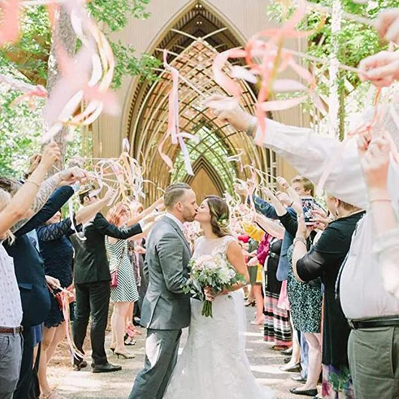 Ribbon Wedding Wands Lace Stick Bells Twirling Streamers Supplies 5Pcs