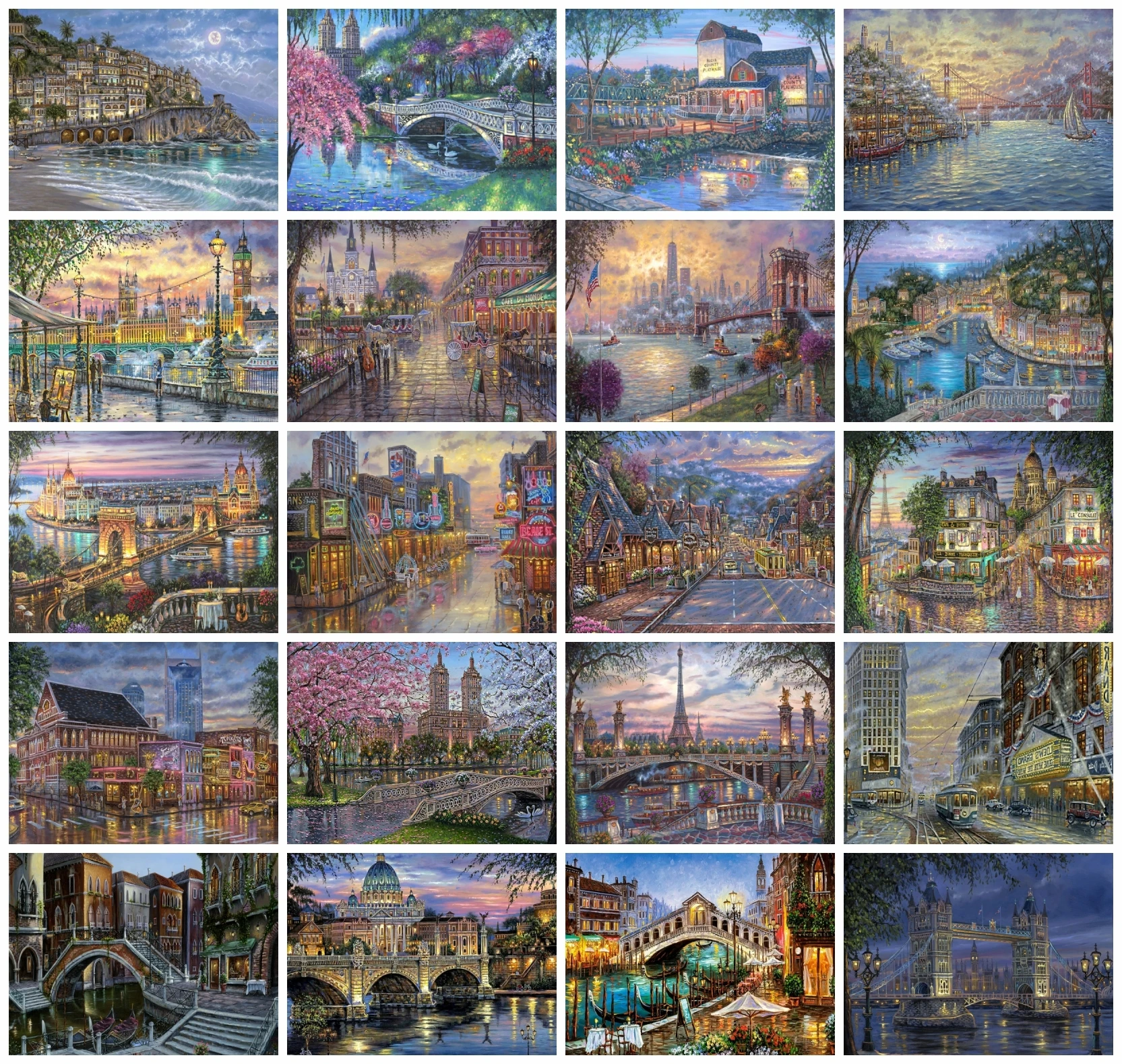 Azqsd Paint By Numbers For Adults Street City Tower Canvas Art