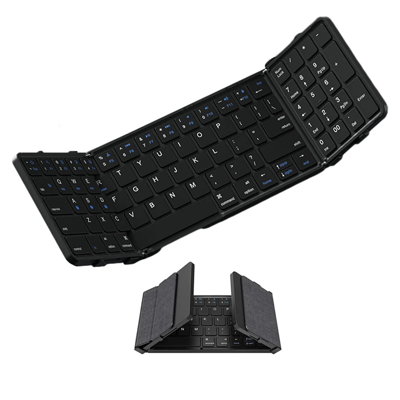 Teclado plegable, teclado Bluetooth inalámbrico portátil multidispositivo  con panel táctil y teclado numérico, teclado plegable de viaje recargable