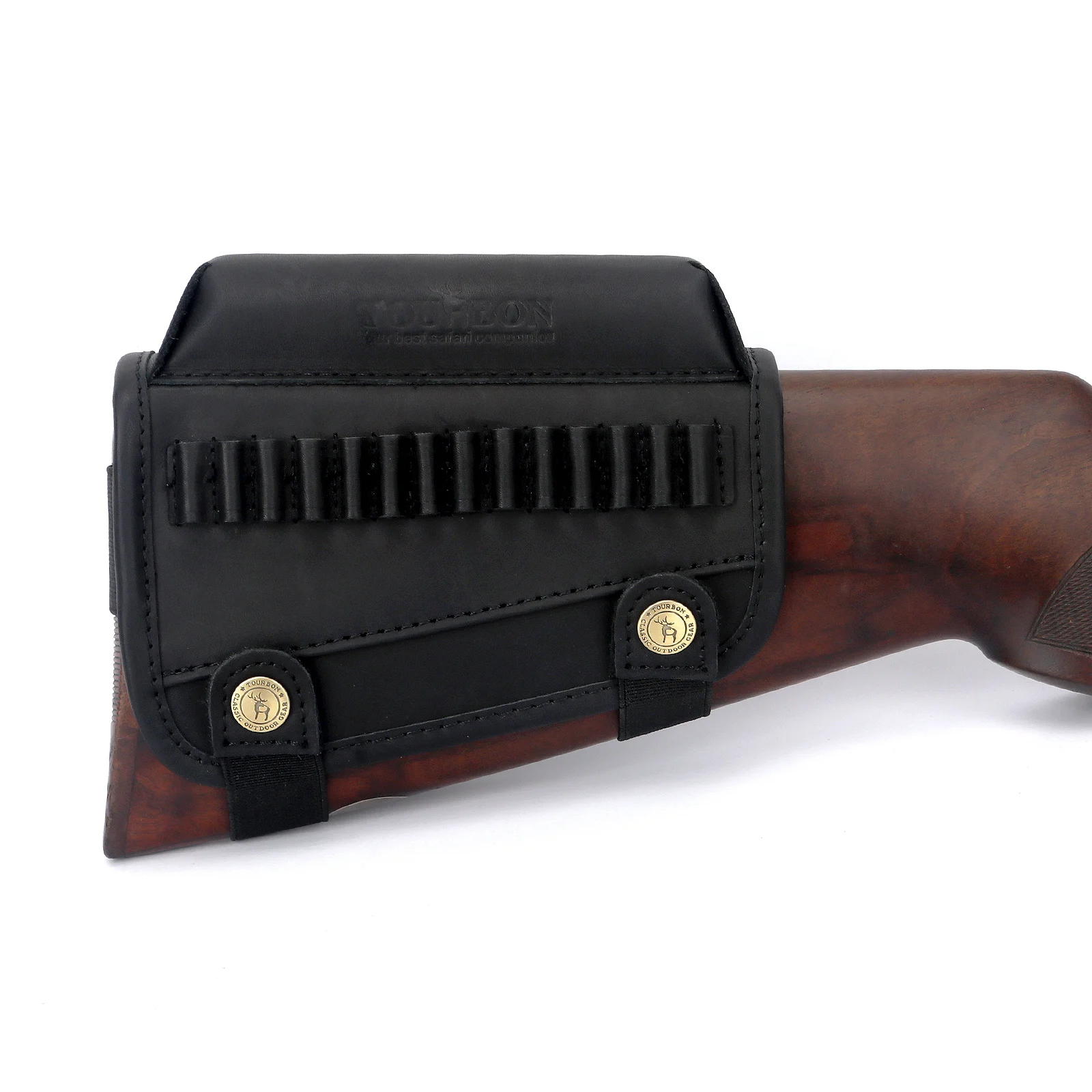 Leather Buttstock Cheek Rest with .22LR /.17 hmr .22MAG Rifle Ammo Holder 