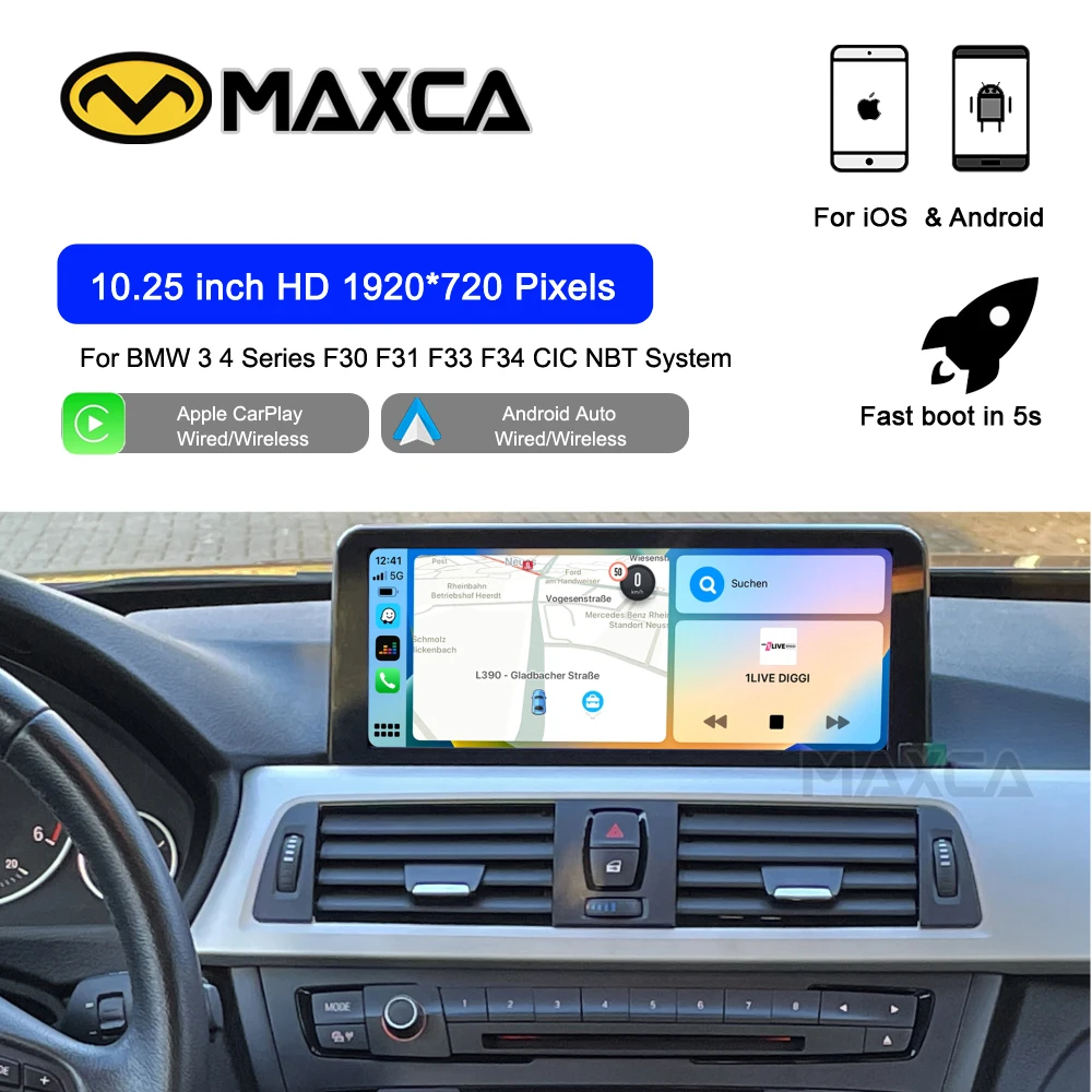 

MAXCA 10,25 дюймовый беспроводной Carplay Android автомобильный навигатор AirPlay авторизация для 3 серии BMW F30 F31 F34 CIC система NBT