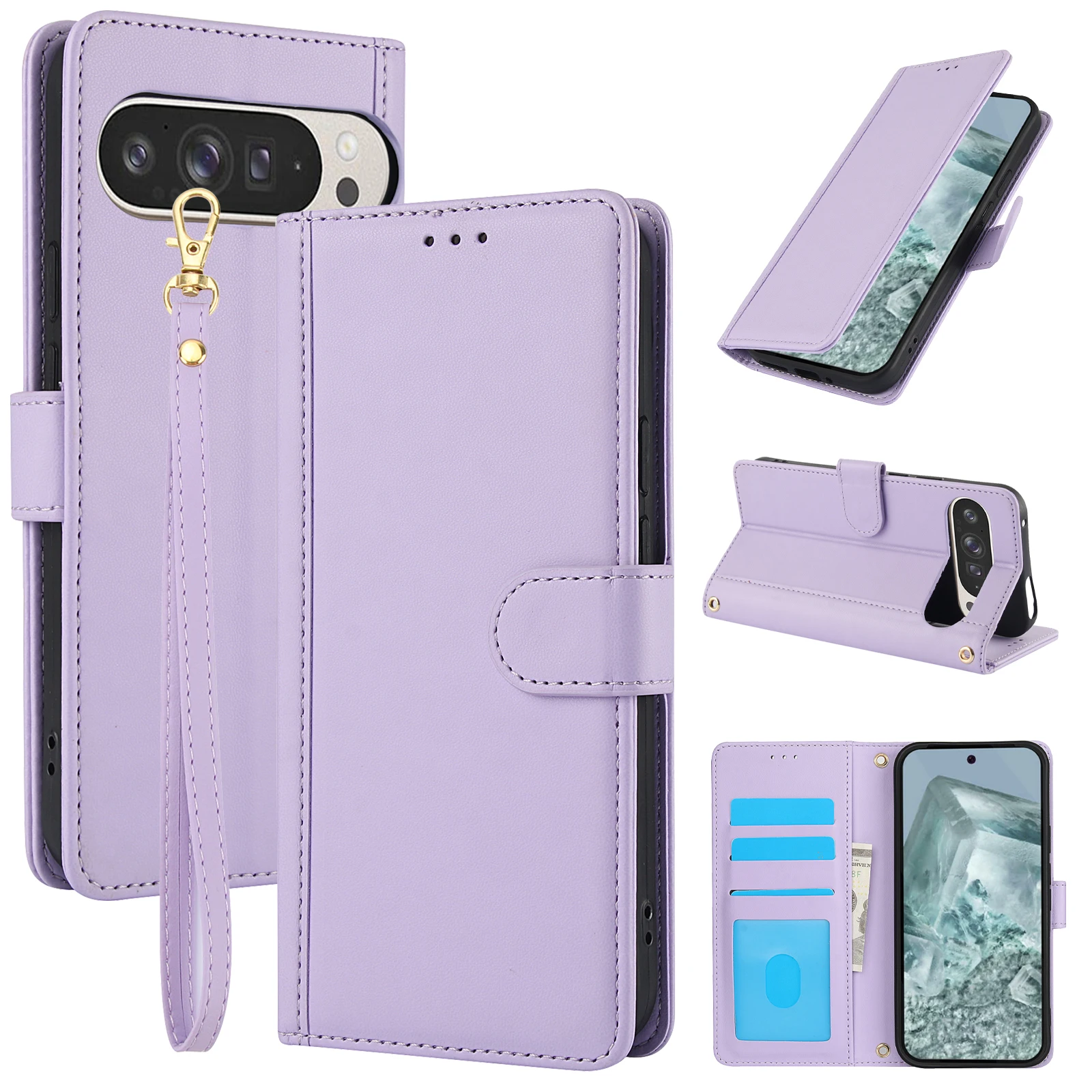 Crossbody Cards Solt Wallet Ledertasche für Google Pixel 9 Pro XL 8 8A Langes Lanyard Buch Ständer Schultergurt Abdeckung Fundas_voghion.com