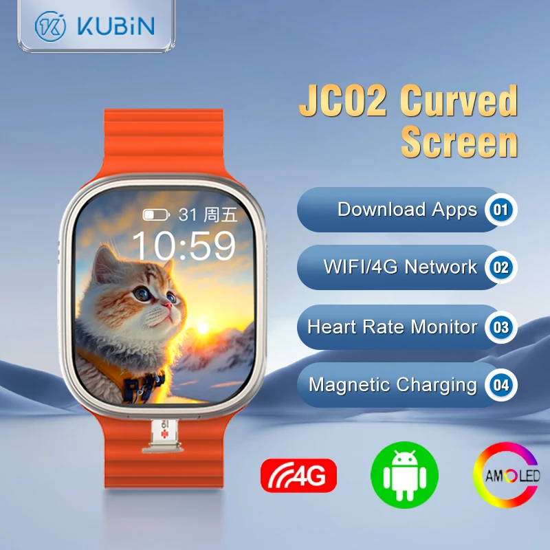 

New JC02 2.06''AMOLED Curved Screen Smart Watch SIM Card 4G Network Waterproof WIFI GPS Google Play for Men Women Kids