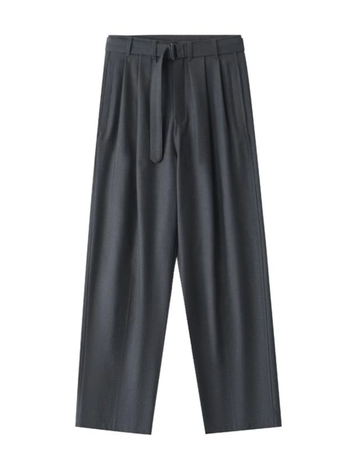 Lemair Sle ey Belted Men's Woolen Straight Leg Pants Long Drapey No Ironing Required Casual Youthful Korean-Inspired