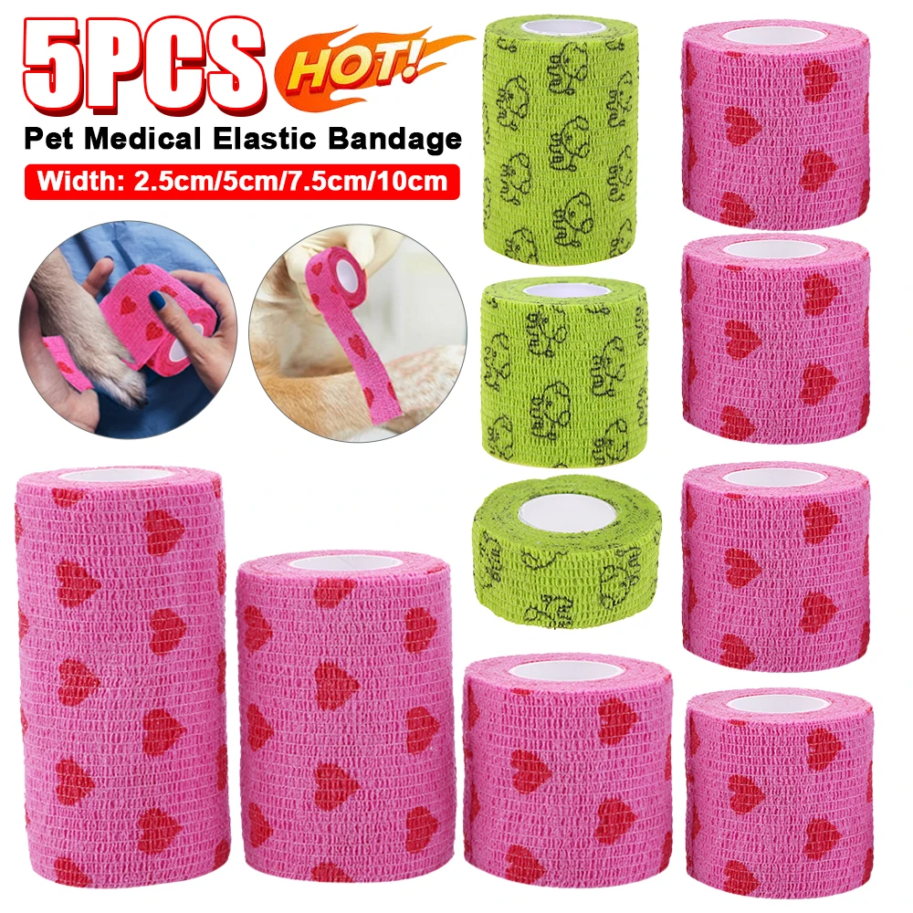 Medical Self Adhesive Elastic Bandage 2.5/5cm/7.5cm for Dogs Cats Pet Sports Wrap Tape Finger Joint Knee First Aid Kit Pet Tape