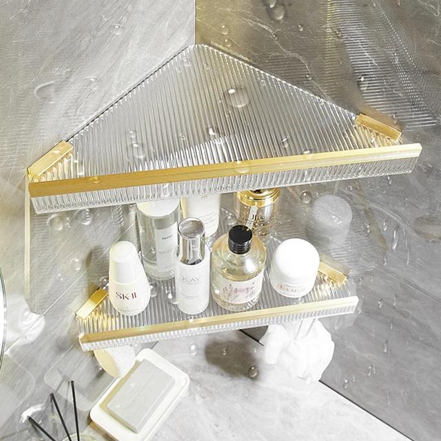 Mensola angolare mensola da bagno a parete mensola per doccia da bagno in  acrilico dorato spazzolato mensola angolare per Shampoo da bagno -  AliExpress
