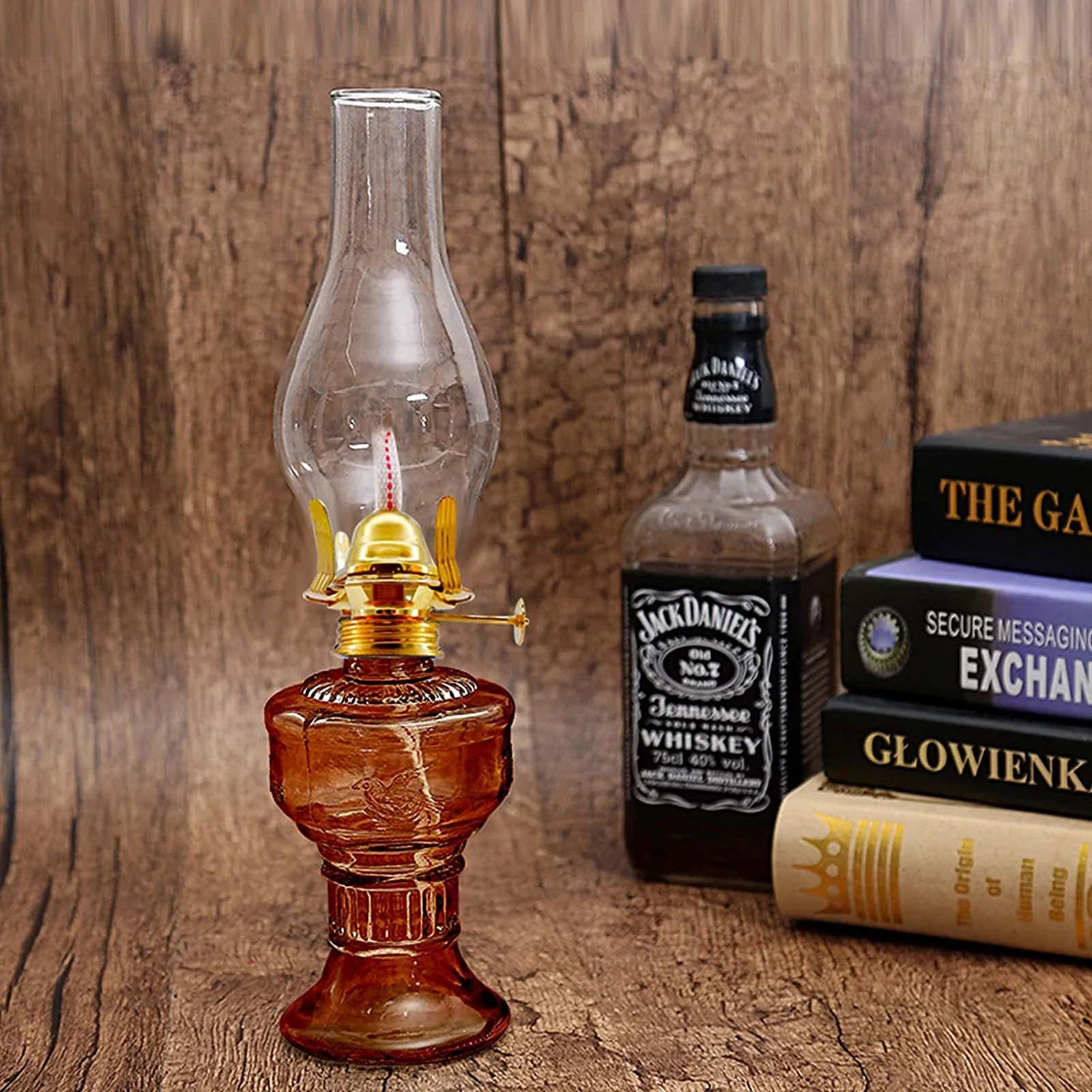 Glass Oil Lamp 33CM Retro Kerosene Indoor Vintage Four-Claw Lamp Head Clear Lantern Home Decor Outdoor Camping