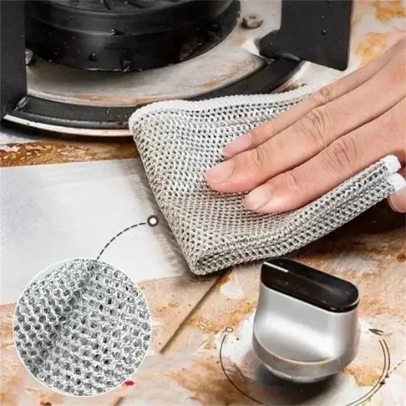 Cleaning Cloth 20Pcs Magic Steel Wire Single-sided Metal Silver Wires Rags Kitchen Dish Pot Washing