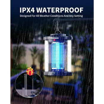 Minimoon Bug Zapper Outdoor Mosquito Zapper with Dual LED Light 4200V Fly Zapper 15W Electric Fly Traps Outdoor IPX4 Insect Trap 6