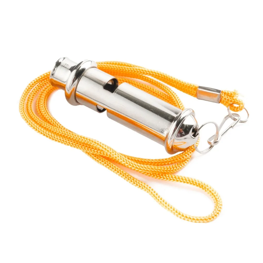 Metal Whistle With Neck Chain Stainless Steel Lanyard Police Whistle High Frequency Outdoor