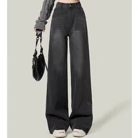 Woman High Waist American Retro Wide Leg Jeans Female Harajuku Loose Straight Leg Pants Girls Designer Black Grey Denim Trousers