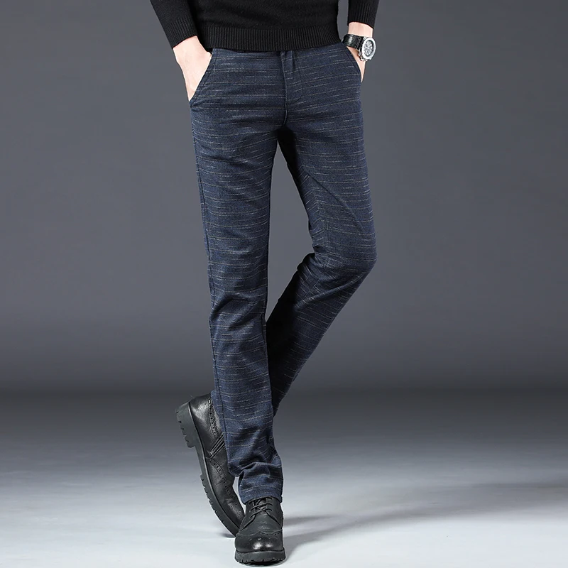 Fashion Men Comfort Casual Business Formal Stretch Skinny Straight Suit Pants Solid Color Slim Fit Man Pencil Trousers