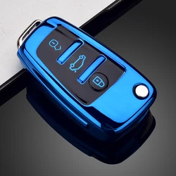 Premium TPU Folding Key Case Bag Cover - Durable Shell Keychain Protector (Blue)