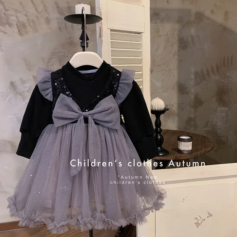 

Girl's Dress Autumn Dress 2023 High-Grade Little Girl's Birthday Dress Gauze Dress Bow Puff Sleeve Princess Dress
