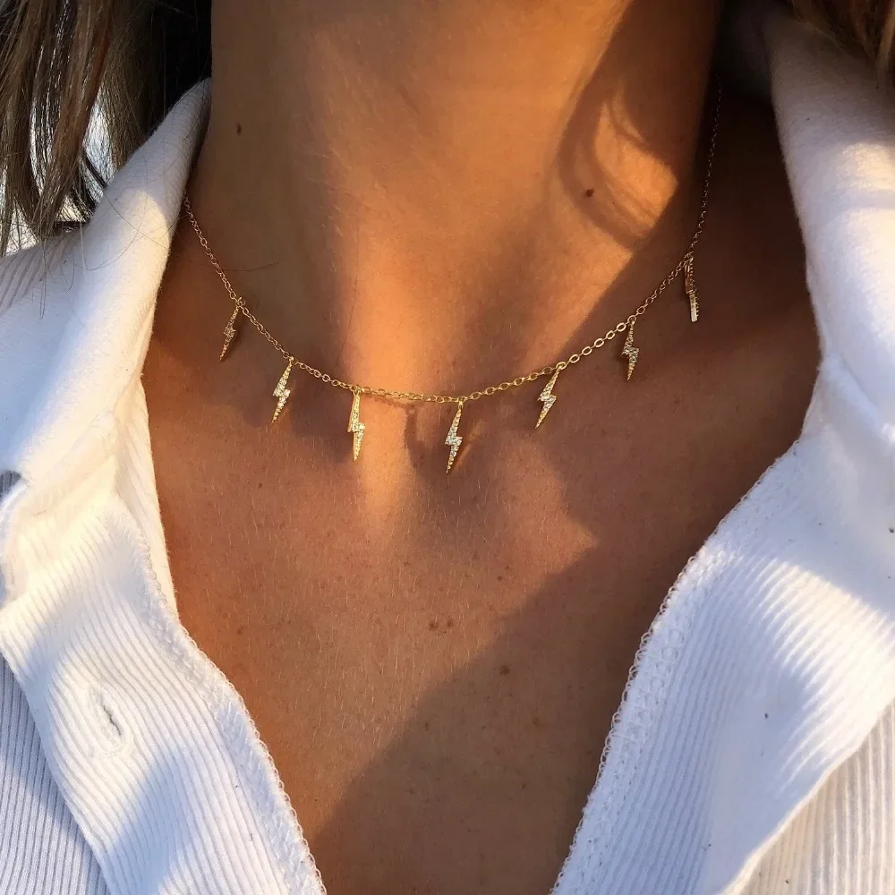 

New fashion trendy jewelry Flash cz lightning charm tassel choker DIY multi layer GOLD COLOR necklace gift for women girl