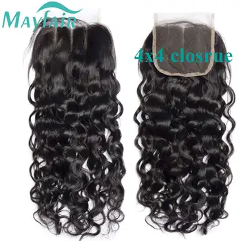 Curly Transparent Lace Frontal 13*4 Remy Human Hair Extension Pre Plucked Bleached Knots Lace Frontal Closure Water Wave Curly 1
