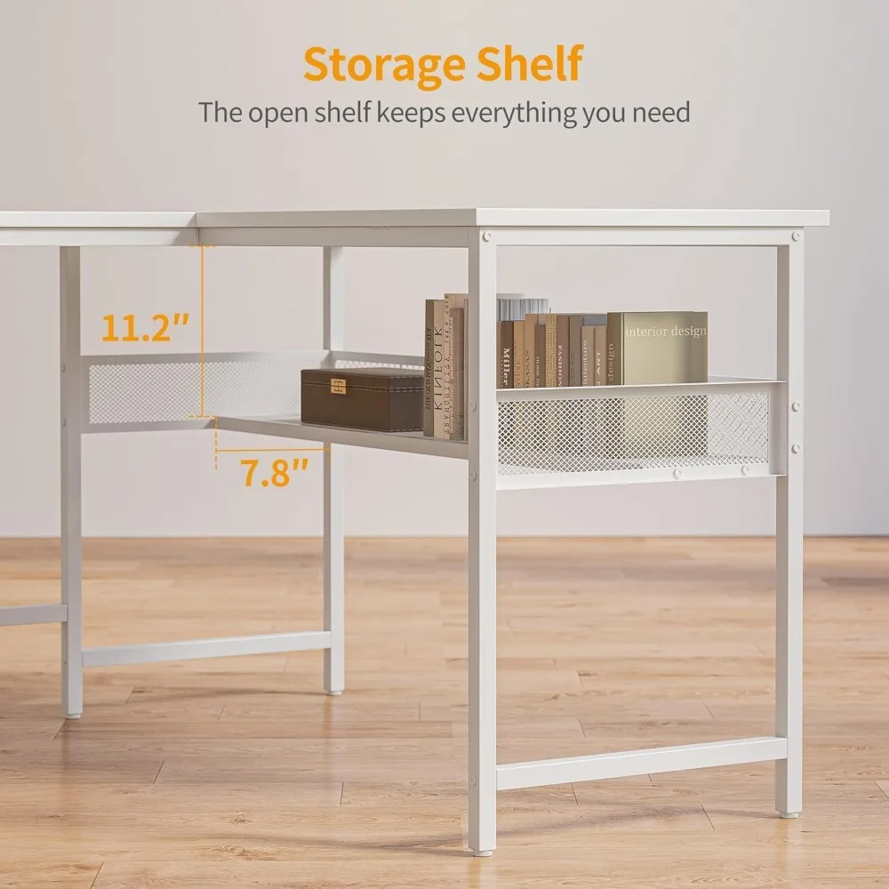 "58-inch l-shaped gaming desk with integrated power and usb ports"