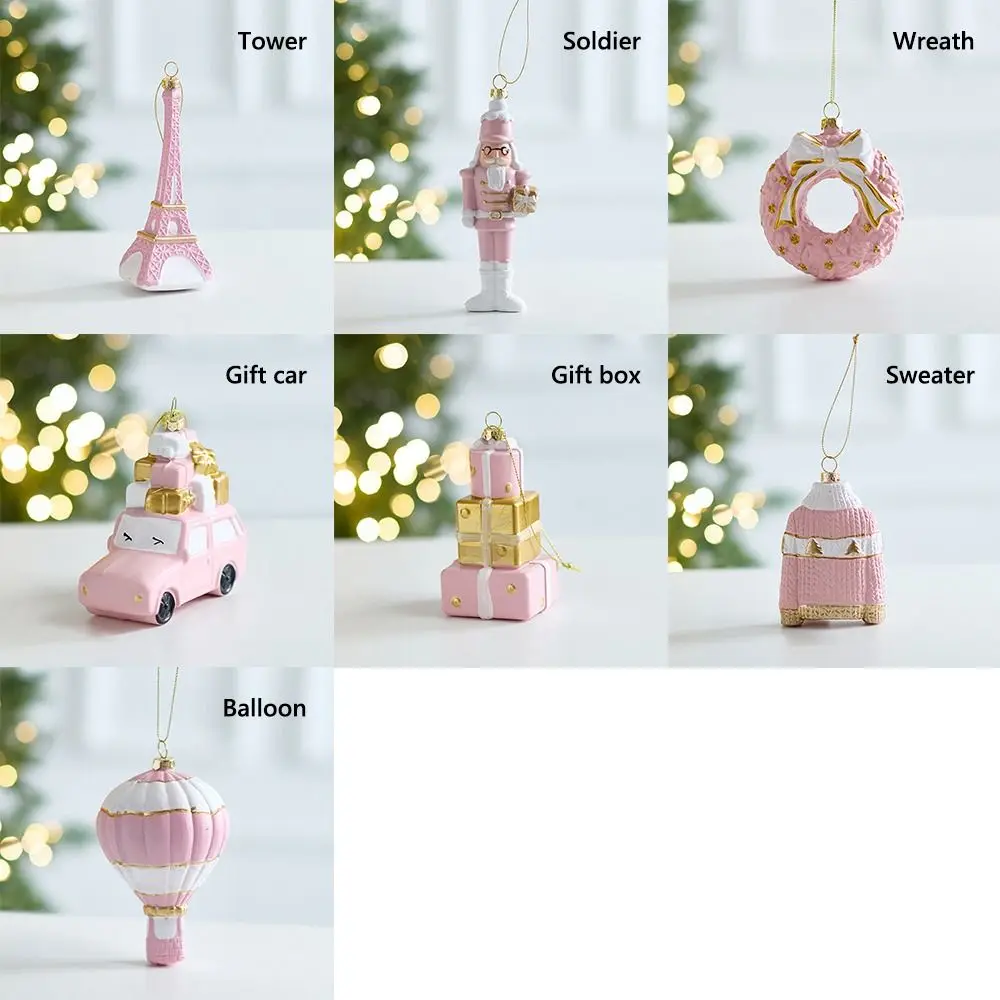 Gift Box Pink Christmas Hanging Decoration Plastic Wreath Car Xmas Ornament Ball Shopwindow Soldier Xmas Baubles Scene Making