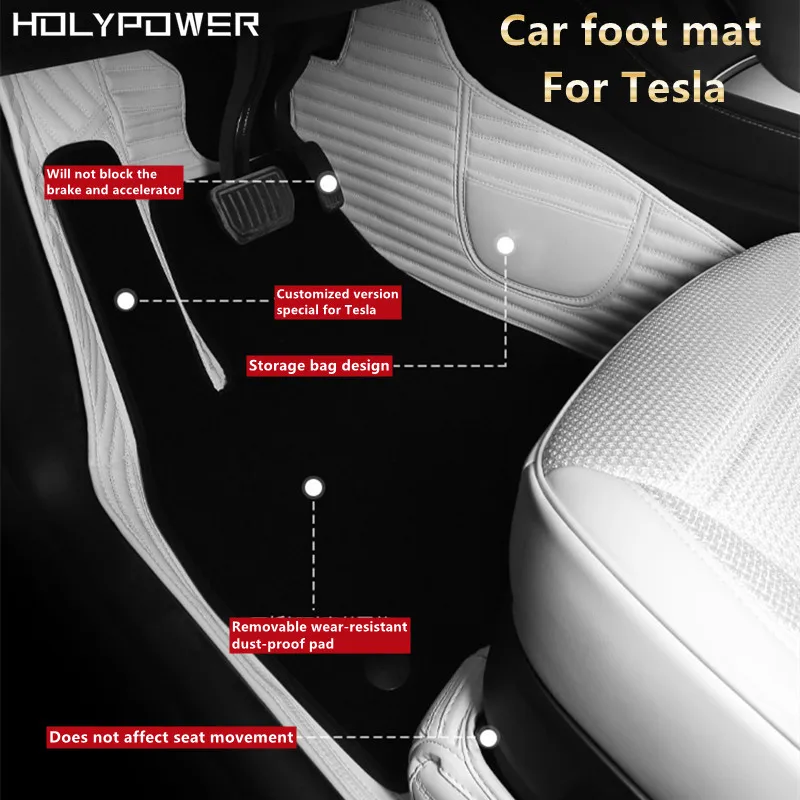 3d Foot Mat For Tesla Model 3 / Y Nappa Leather Doublelayer Full