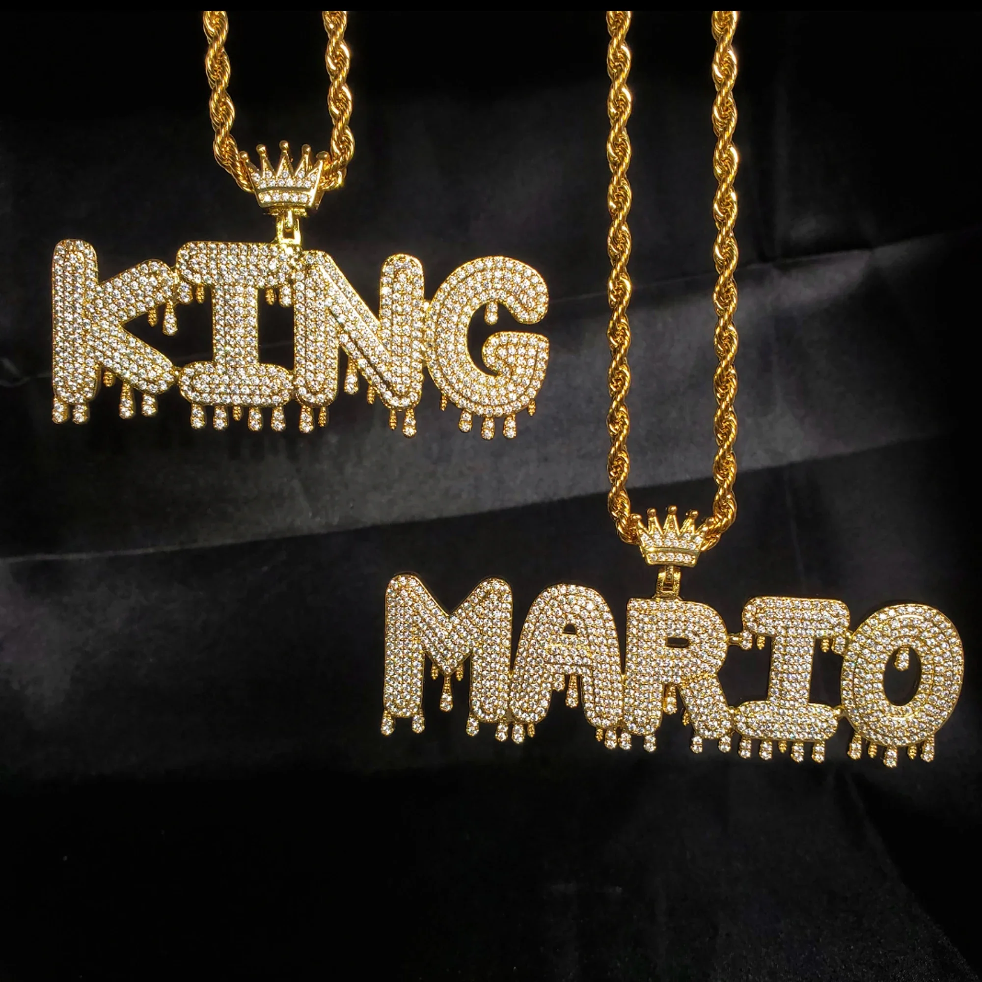 Crowned Drip Letter Customized Name Necklace Personalized Word Pendant Ins Hot Sell Hip Hop Jewelry