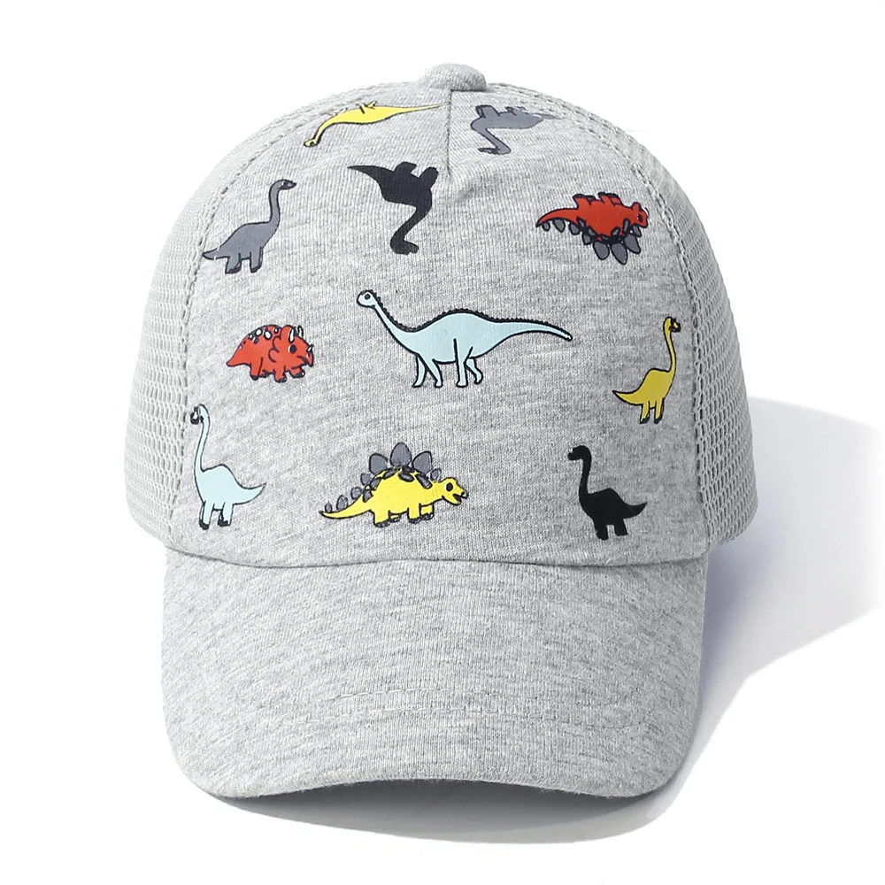 Kids Trucker Ball Cap Outdoor Leisure Duck Cap Solid Color Curved Brim Sun Hat Baseball Dinosaur print baseball cap