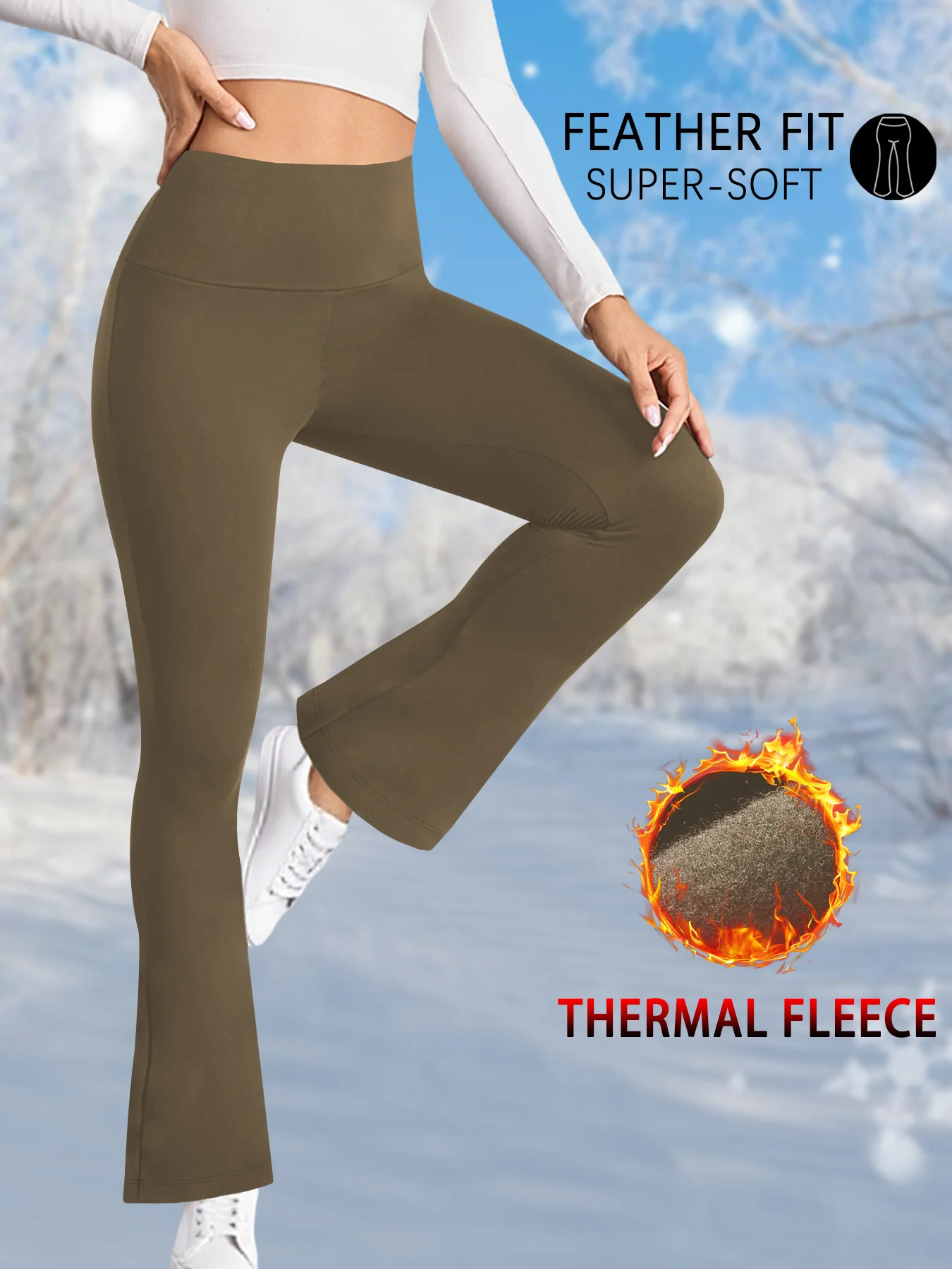 Superweiche, hoch taillierte Fleece-Flare-Leggings für Damen, Bauchkontrolle, weiche Bootleg-Bootcut-Hose – Detail 6