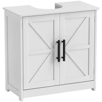 Homcom Pedestal Sink Storage Cabinet, Farmhouse Freestanding Bathroom Sink Cabinet with 2 Barn Doors and Adjustable Shelf, White 1