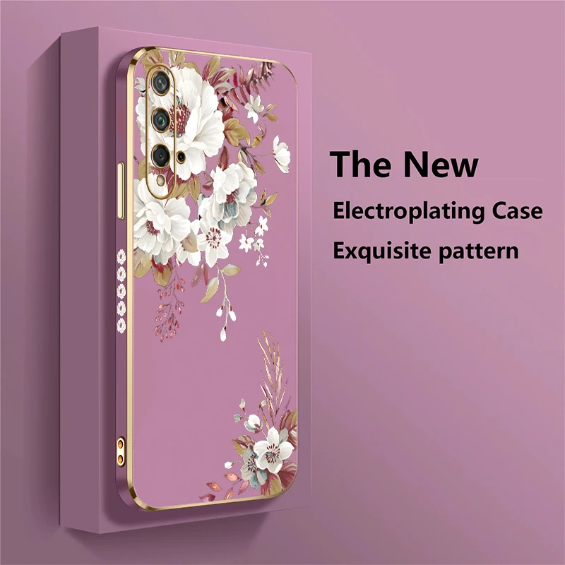 Floral Shockproof TPU Bumper Phone Case - Soft Silicone Plating Cover