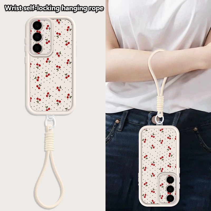Little Cherry Pattern Lanyard Phone Case with Soft Strap Cover
