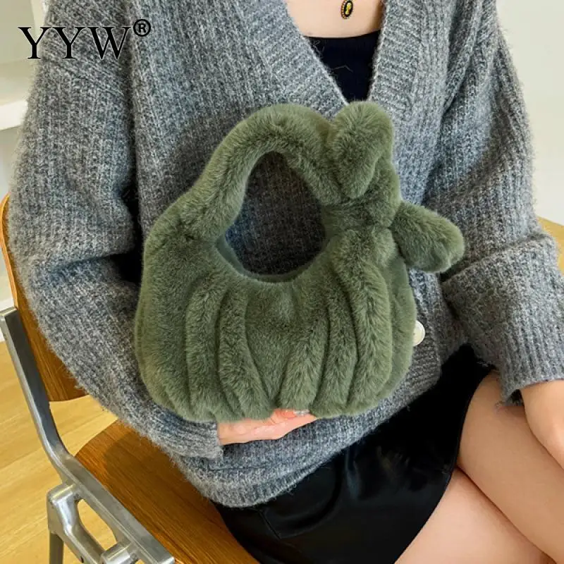 Luxury Faux Fur Women Shoulder Bags Furry Crossbody Messenger Bag Small Purse 2023 Trendy Designer Soft Plush Female Handbag New