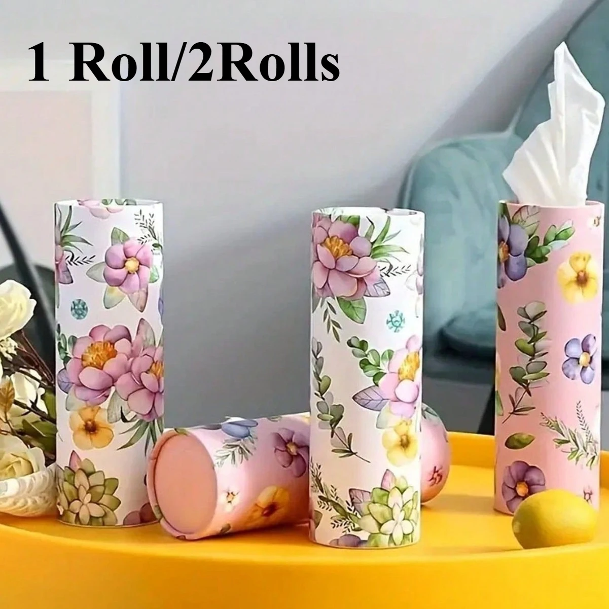 1Roll/2Rolls Flower Patterned Cylindrical Tissue, Napkins, Handkerchiefs, Travel Tissue Holders Suitable for Cars and Homes
