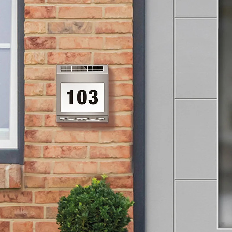 

Solar Powered Door Sign Light Road Digital Stainless Steel House Numbers Solar Lighting Outdoor Wall Address Yard Number Light