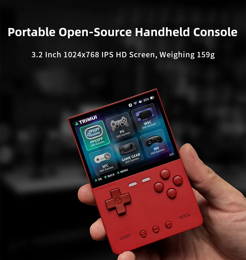 TRIMUI BRICK Handheld Game Console 3.2'' IPS Screen Linux System Trimui UI Metal Back Panel Key LED Lighting Free Keycap Gifts