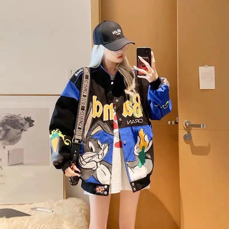 New Autumn Winter Men/women Baseball Jacket Hip Hop Street American Style Loose Outwear Embroidery Bunny Couple's Quilted Coat
