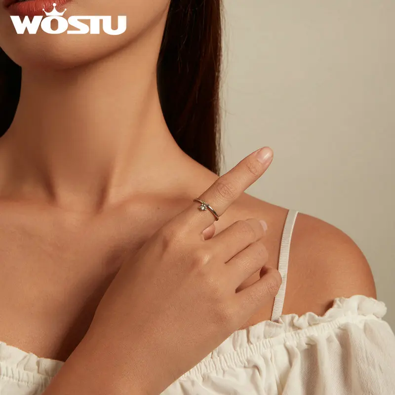 WOSTU Real 925 Sterling Silver Lovely Cat Pet Claw Link Rings For Women Cute Animal Ring Girl Birthday Jewlery Dog Lover Gift silver rings silver ring