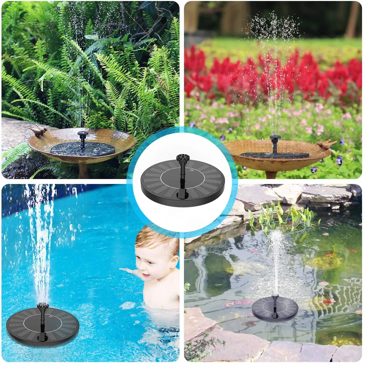 2.5W Solar Fountain Pump with 6 Nozzles for Bird Bath Fish tank Pond
