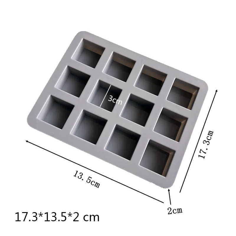 12 Cavity Square Silicone Mold Non-stick Perfect for Cakes Cupcake  Cornbread Muffin Baking Handmade Soap Making Mould BPA Free