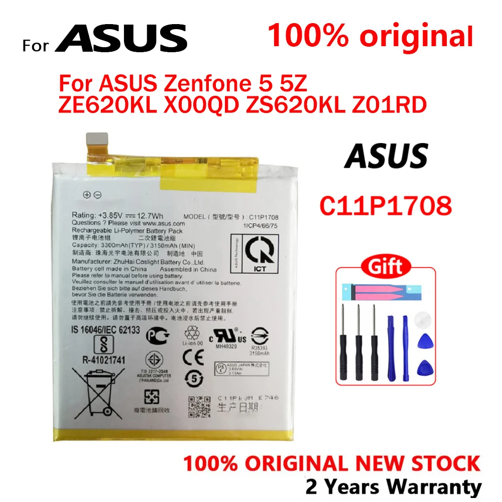 

New Original 3300mAh C11P1708 Phone Battery For ASUS Zenfone 5 5Z ZE620KL X00QD ZS620KL Z01RD Batteries With Tools