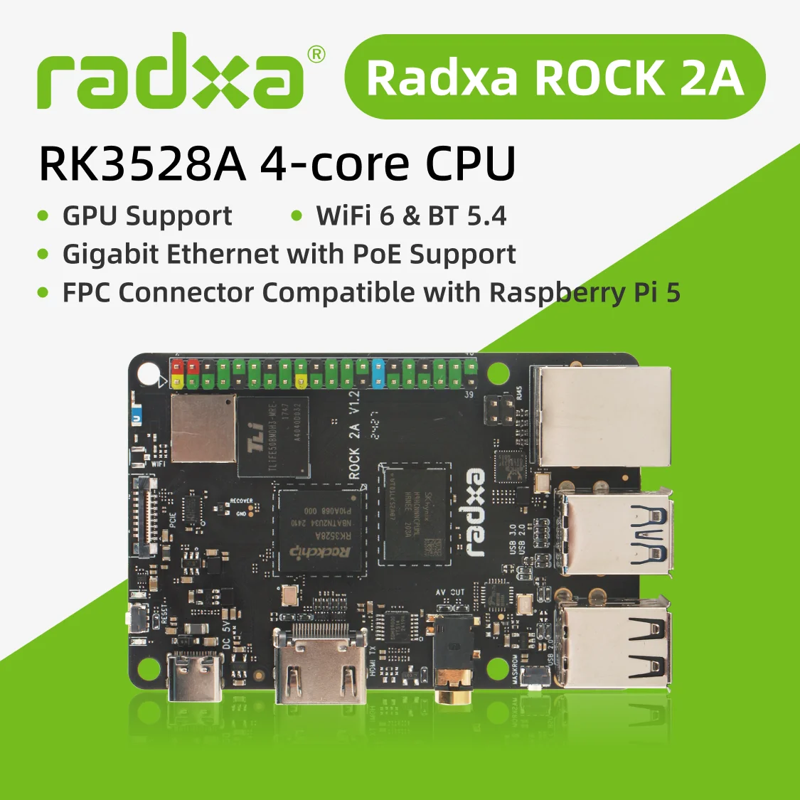 VivaChip TechRadxa ROCK 2A RK3528A 4코어 CPU, GPU, 4K HDMI 및 기가비트 이더넷