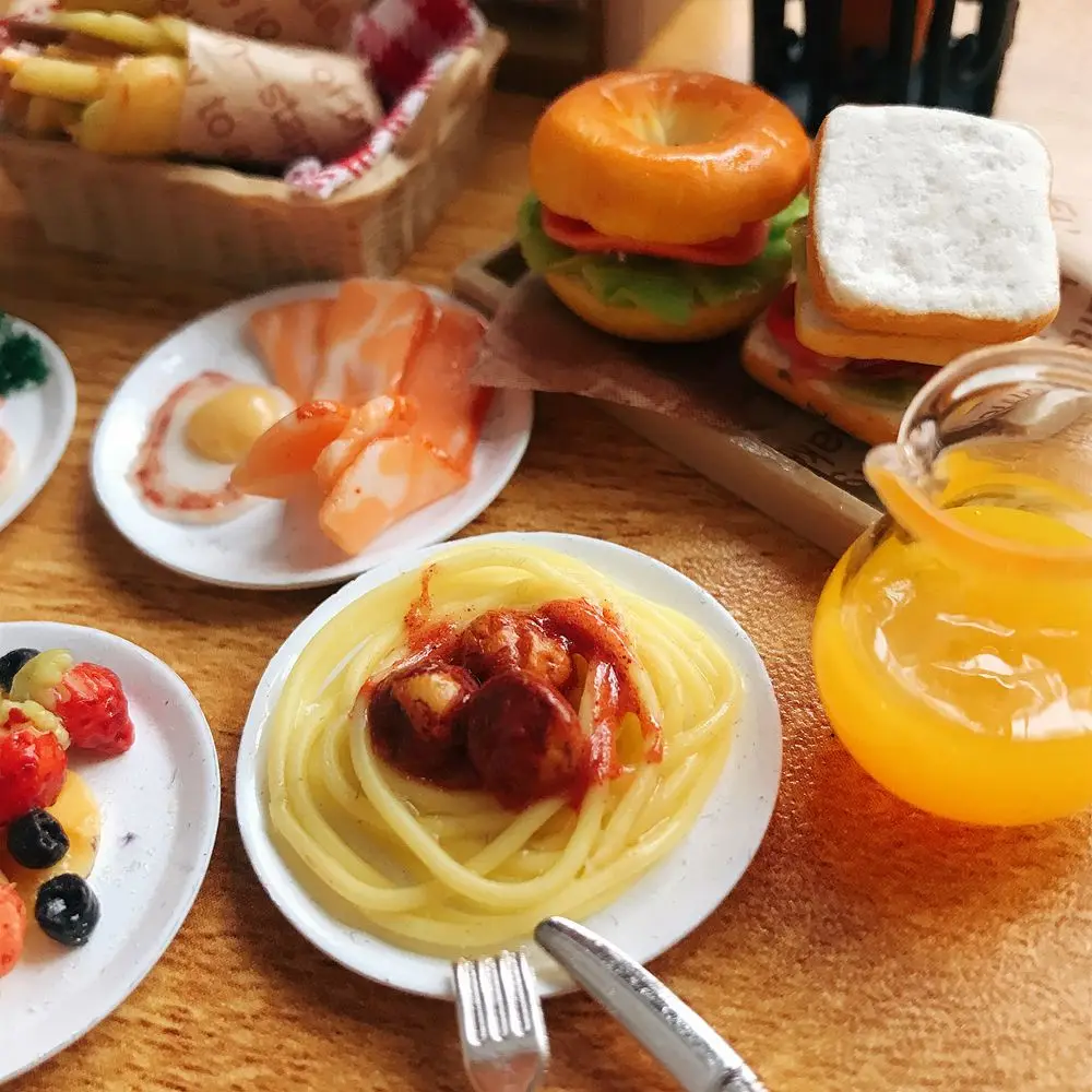 NEW Cute 1/6 Scale Dollhouse Miniature Breakfast Mini Bread Waffle Bacon Bagel Clay Food for Doll Kitchen Toys Accessories 5
