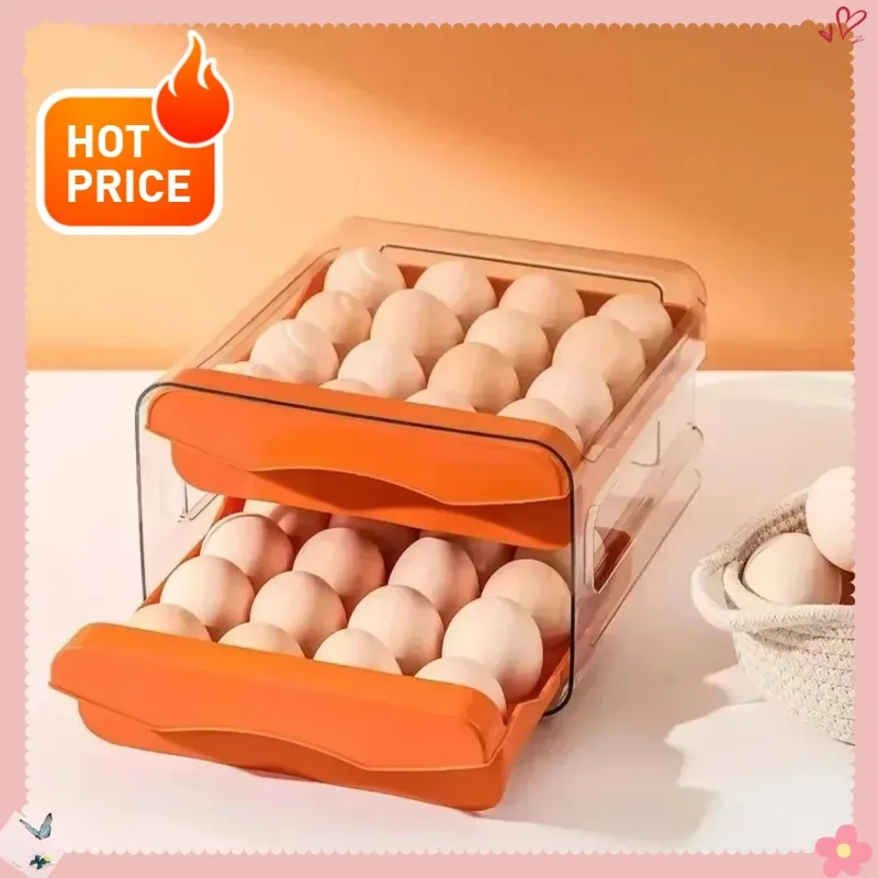 Refrigerator Egg Storage Box with Automatic Rolling Egg Rack Double-layer Food-grade Drawer-style