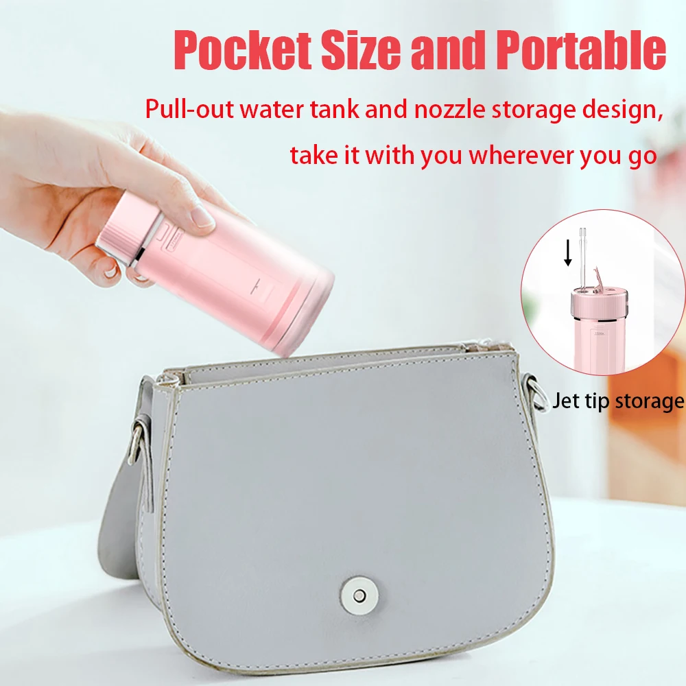 Portable Oral Irrigator Dental Water Jet Small Size for Travel Teeth Cleaner Tools 175ml Water Flosser Thread Device Pink White oral irrigator dental cleaner water flosser