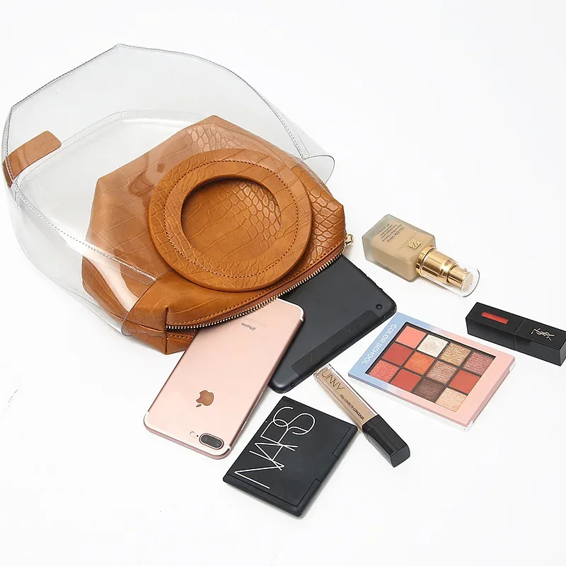 2023 New Transparent Bag Women's Jelly Handbag PVC Bucket Mother Bag Casual Totes with Purse Wallets Fashion Clutch Clear Bags