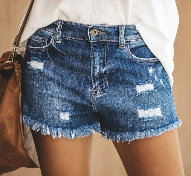 Summer New Straight Pants Fashion Trend Fringed Ripped Denim Shorts Ladies Jeans Women's Clothing