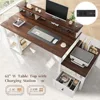 Computer Desk with Drawers Cabinet, Office Desk with Power Outlets, Home Office Desks with Shelves Monitor Stand, Farmhouse 5