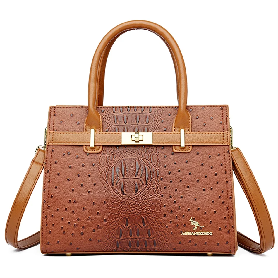 thumbnail image 1 of Bolso de mano de diseño de lujo con estampado de avestruz para mujer, bolsos de hombro de diseñador de marca famosa, bolso cruzado de cuero, bolsos grandes para mujer, 1 of 5