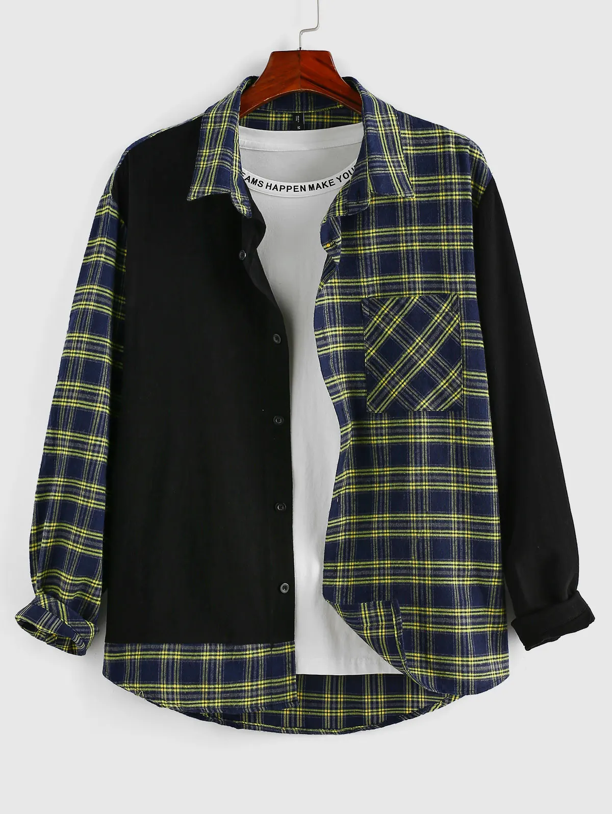 

ZAFUL Plaid Spliced Pocket Patch Long Sleeve Shirt