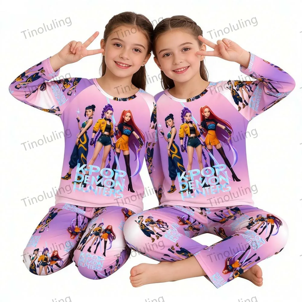 KPop Demon Hunters Huntrix Kids Pajamas Set Long Sleeve Girls Clothing 2pcs Children's Sleepwear Cartoon Boys Nightwear 3-14Y S78666da81f2a44f089c3656eea047238J