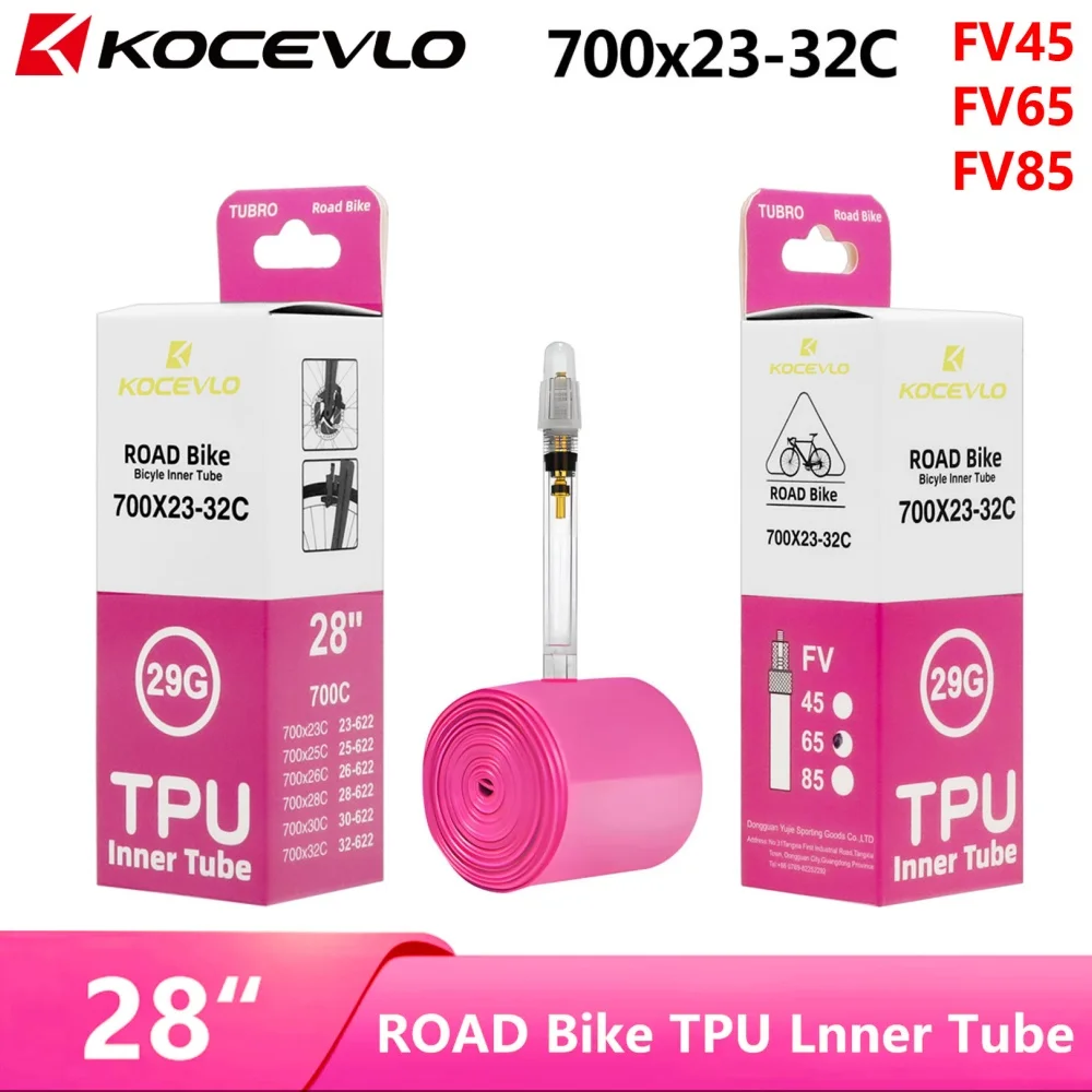 KOCEVLO Road Bicycle TPU Inner Tube 29g 700x23C 25C 26C 28C 30C 32C, TPU material tire with 45 65 85mm length French valve