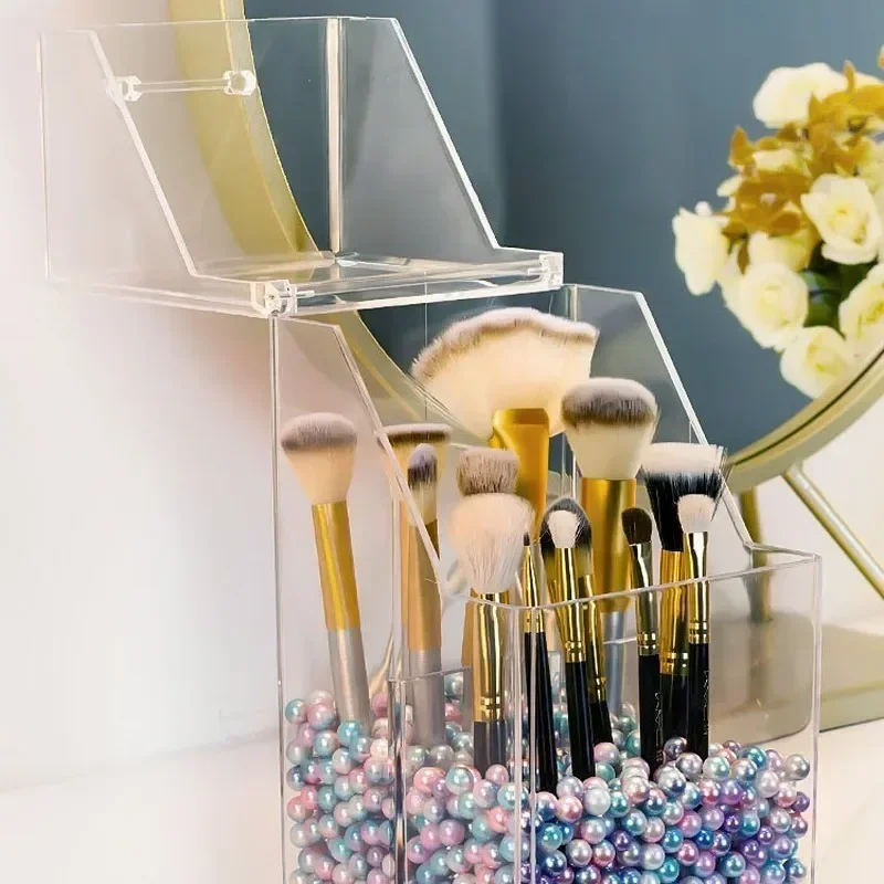 Dustproof Plastic Makeup Brushes Storage Box 500g Beads Optional Transparent Cosmetic Brush Organizer Beauty Eyebrow Pencil Case 3